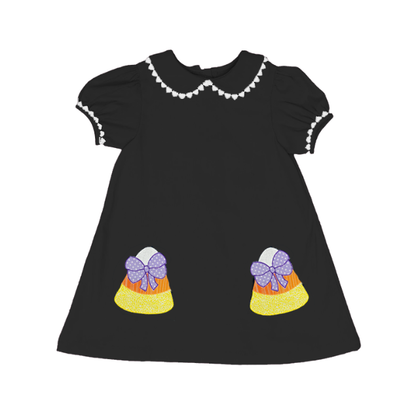 Girls Halloween Ghost Candy Corn Pumpkin Print Boutique Dress