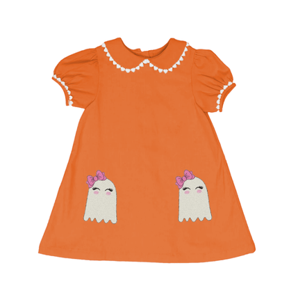 Girls Halloween Ghost Candy Corn Pumpkin Print Boutique Dress