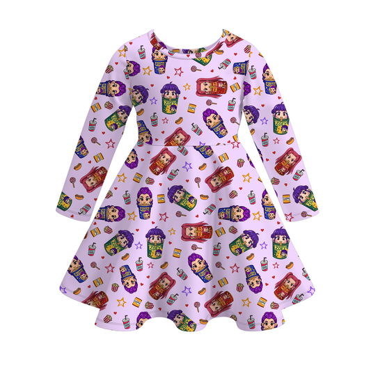 2025 Fall Kpop Demon Hunters Girls Long Sleeves Twirl Dress
