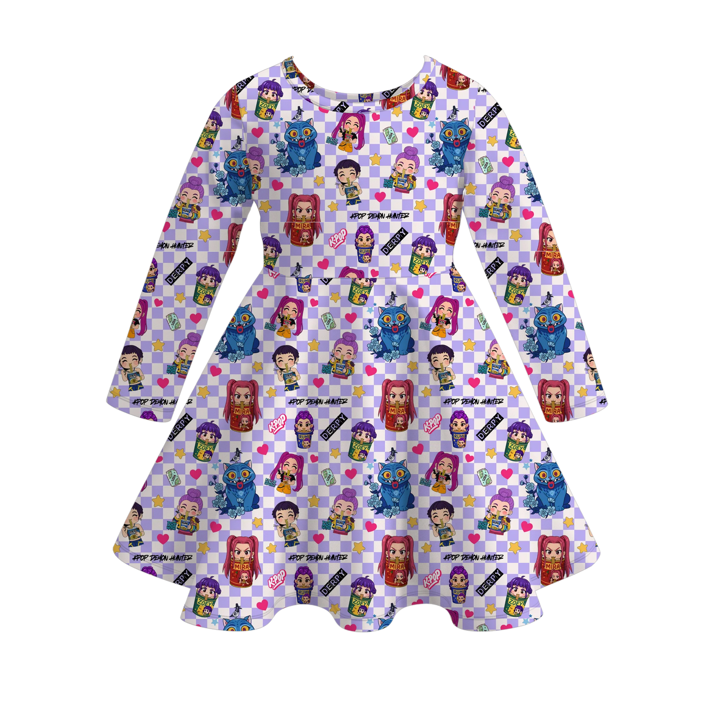 2025 Fall Kpop Demon Hunters Girls Long Sleeves Twirl Dress