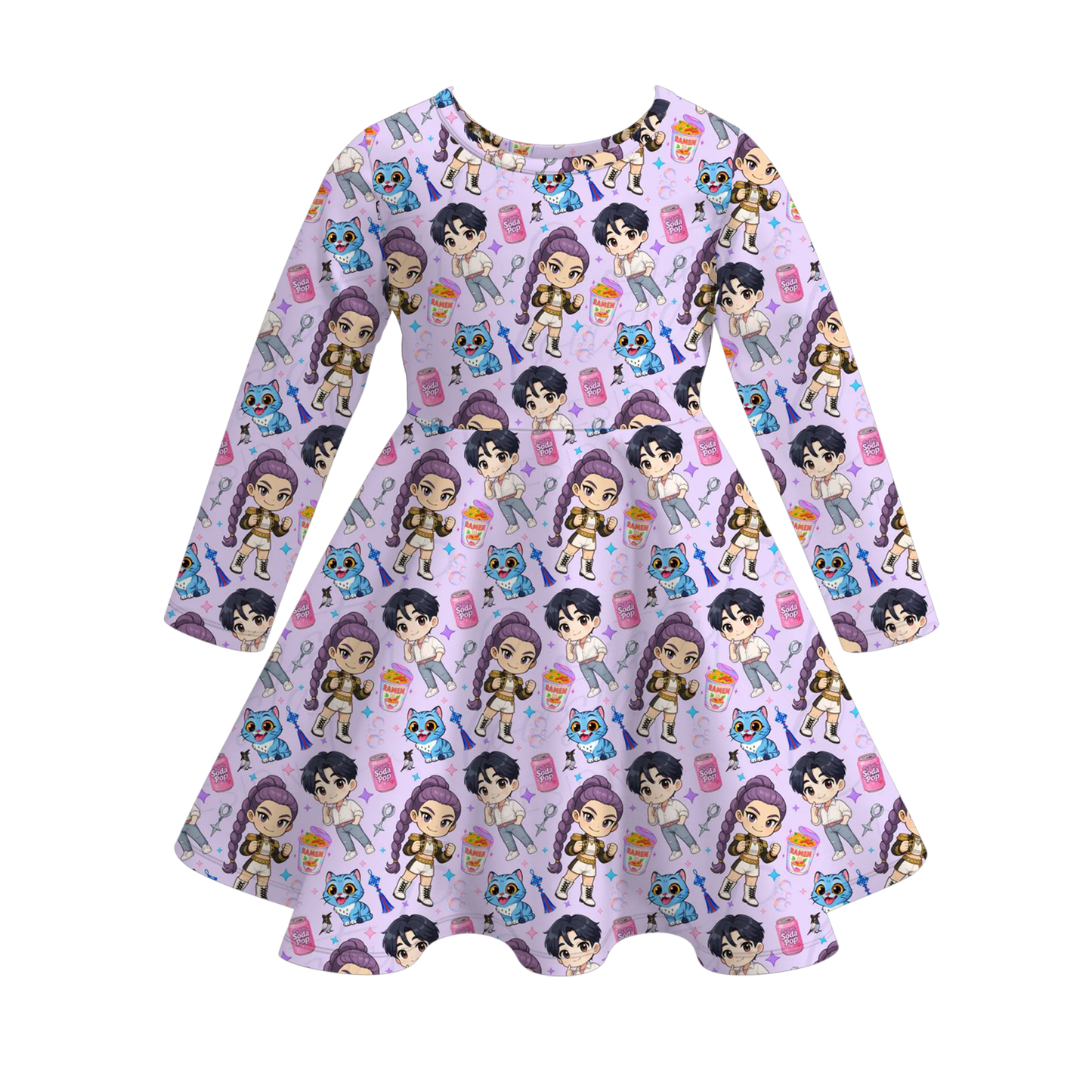 2025 Fall Kpop Demon Hunters Girls Long Sleeves Twirl Dress