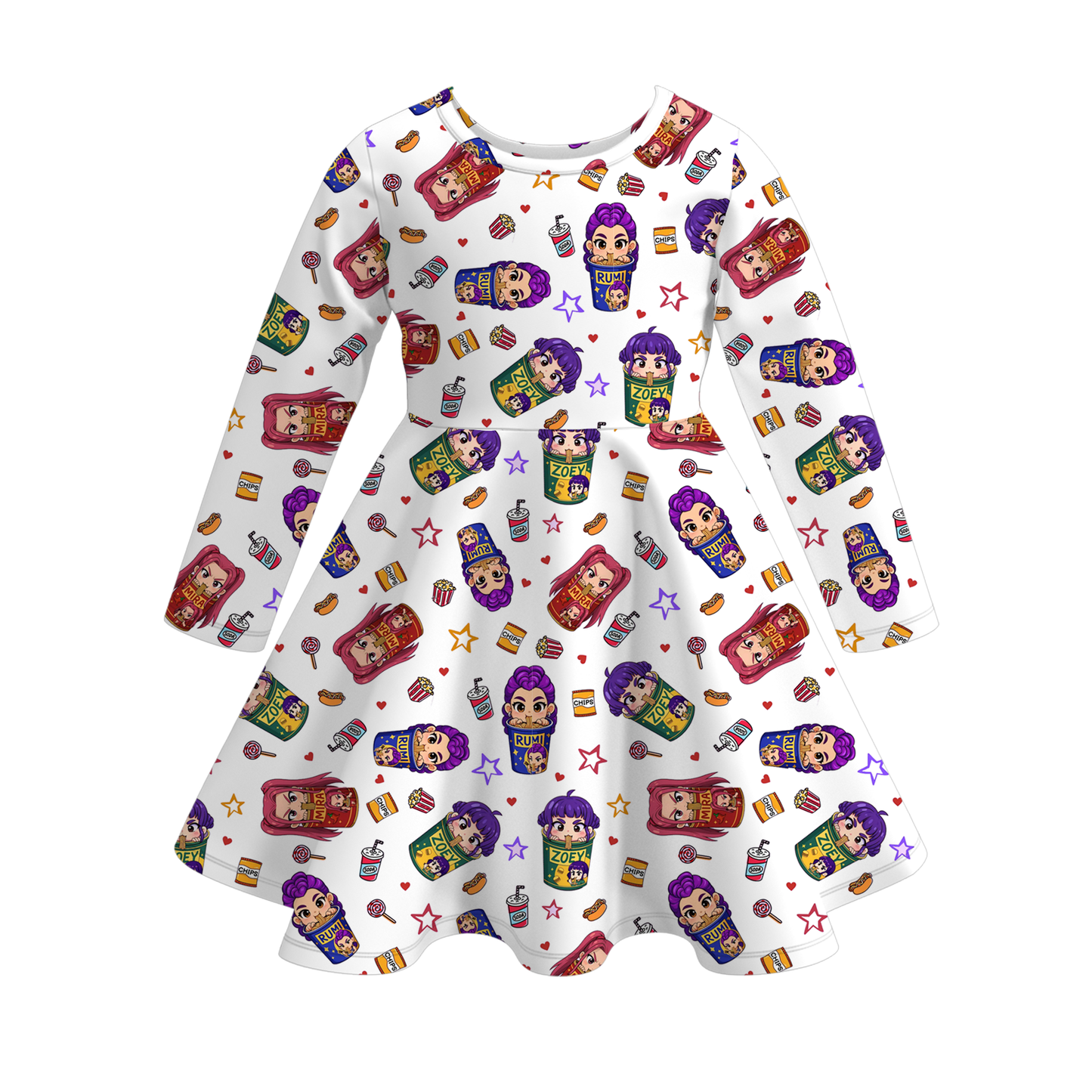 2025 Fall Kpop Demon Hunters Girls Long Sleeves Twirl Dress