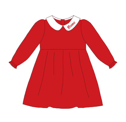 Red Corduroy Personalized Christmas Sibling Clothes – Custom Name Embroidery