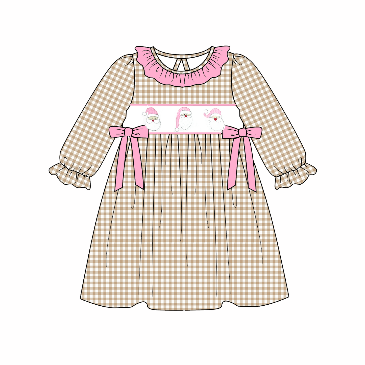Christmas Reindeer Santa Embroidery Smock Plaid Dress Romper Collection