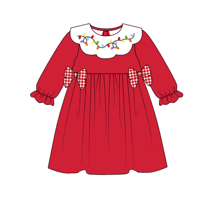 Christmas Lights Embroidered Sibling Set – Holiday Dress & Bubble