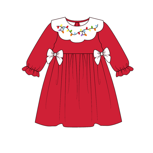 Christmas Lights Embroidered Sibling Set – Holiday Dress & Bubble