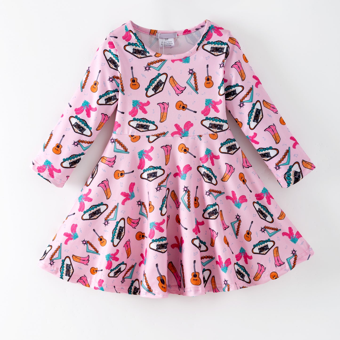 2026 Summer Cute Pink Character Short Sleeves Twirl Dress