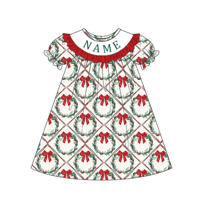 Custom Name Christmas Embroidered Smocked Dress & Romper