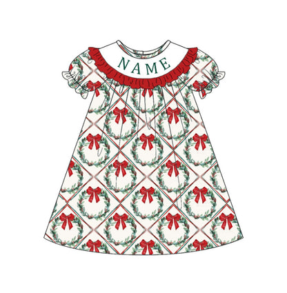Custom Name Christmas Embroidered Smocked Dress & Romper