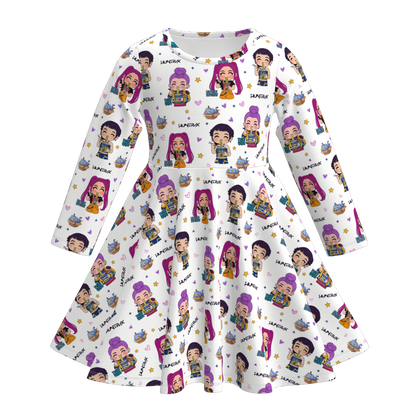 Girls Fall Kpop Demon Hunters Print Soft Twirl Dress