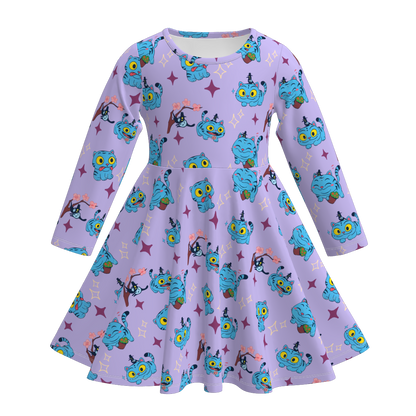 Girls Fall Kpop Demon Hunters Print Soft Twirl Dress