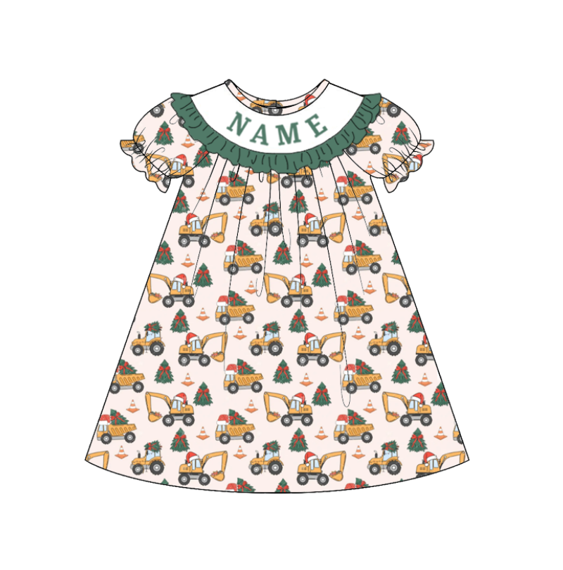 Kids Christmas Tree Smocked Collection Custom Name Holiday Outfits