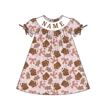 Girls Christmas Gingerbread Custom Name Smock Embroidery Collection Clothes