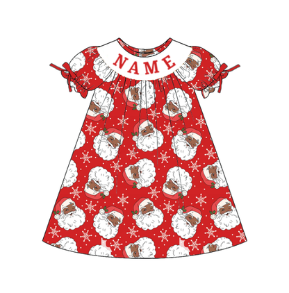 Girls Christmas Santa Custom Name Smock Embroidery Collection Outfit
