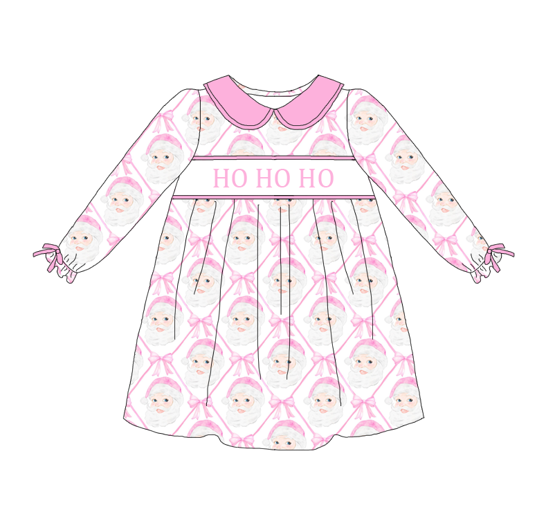 Girls Christmas Santa"HO HO HO" Smock Embroidery Collection Outfit