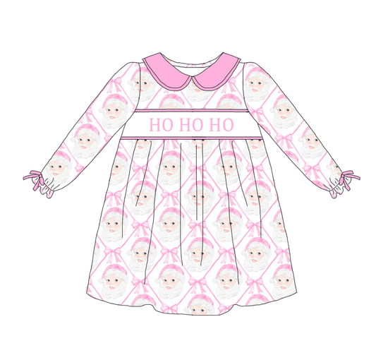 Girls Christmas Santa"HO HO HO" Smock Embroidery Collection Outfit
