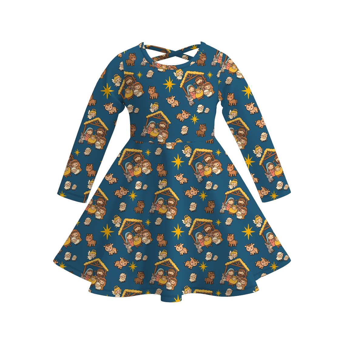 Girls Christmas Santa Reindeer Tree Jesus Twirl Dress