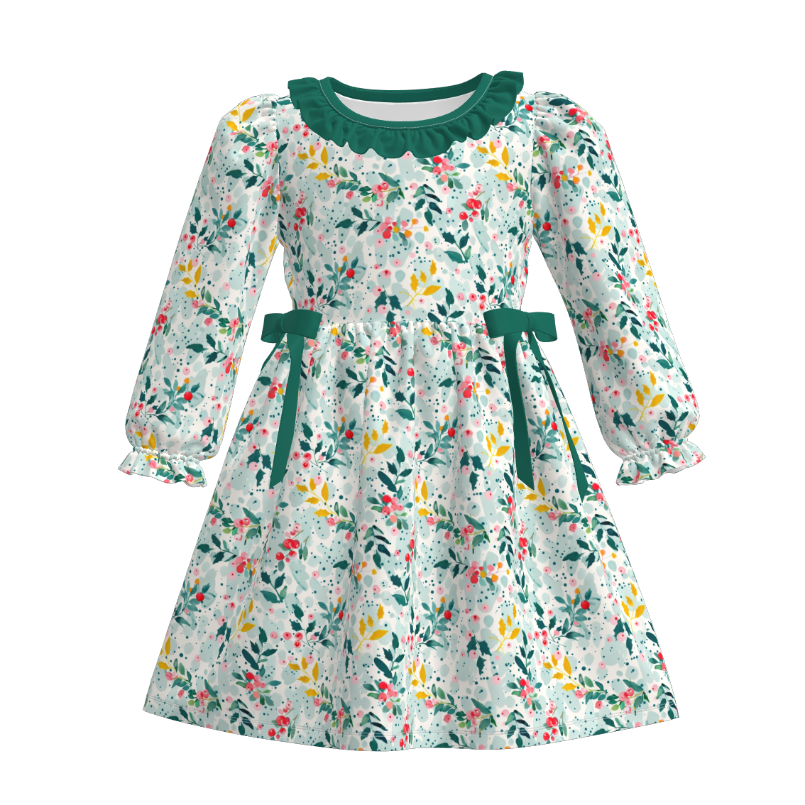 Christmas Family Outfit Collection – Green Floral & Plaid Matching Set