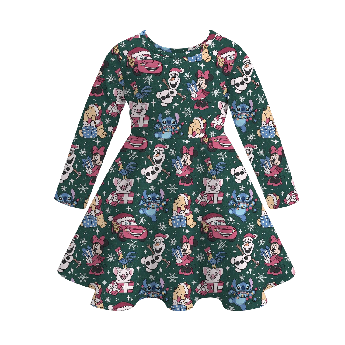 2025 Christmas Cartoon Snowman Print Soft Twirl Dress For Girls