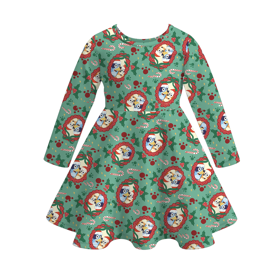 Girls 2025 Christmas Cartoon Snowman Print Soft Twirl Dress