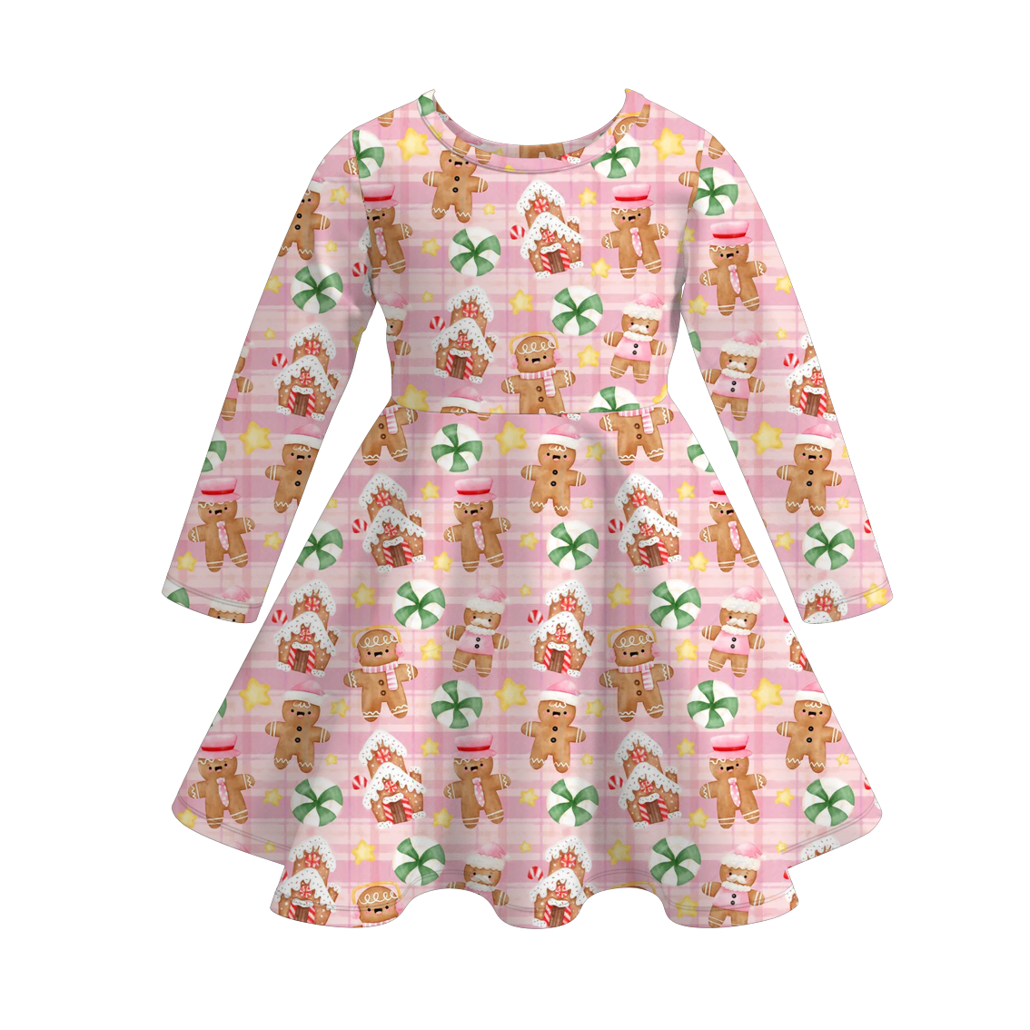 Christmas Bow Gingerbread Print Soft Bell Pant & Dress