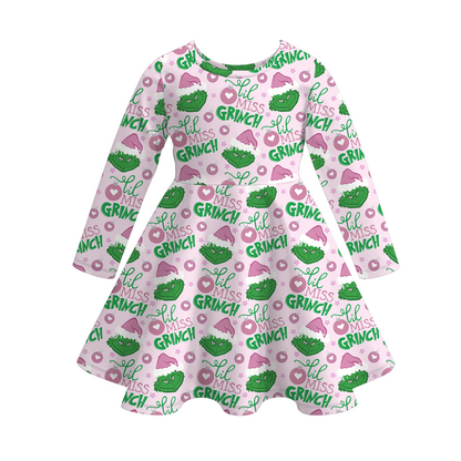 Girls Christmas Grinch Green Red Dress & Pajamas Set