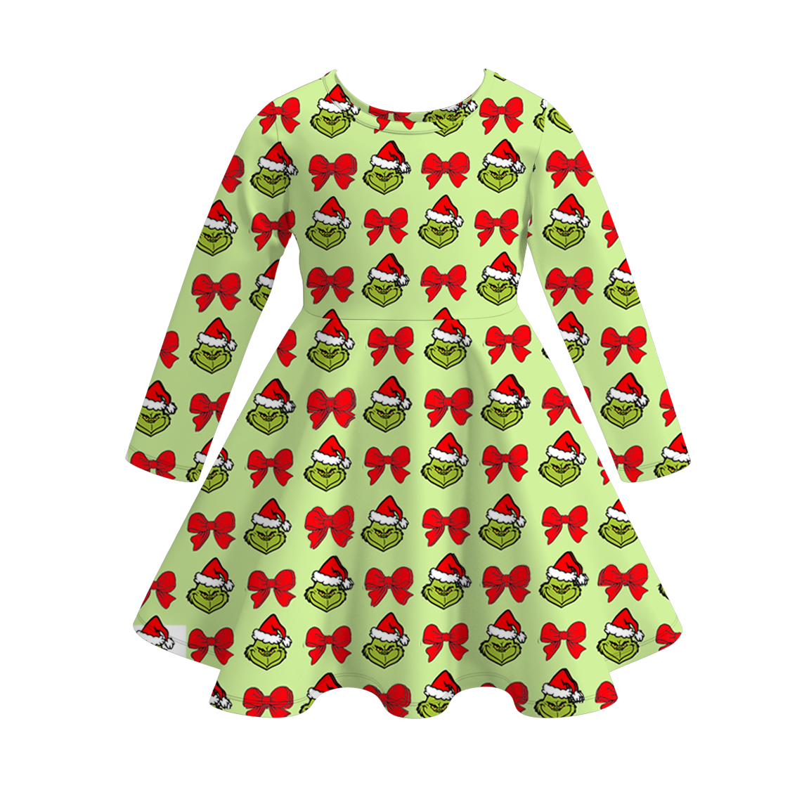 2025 Christmas Grinch Print Soft Twirl Dress For Girls
