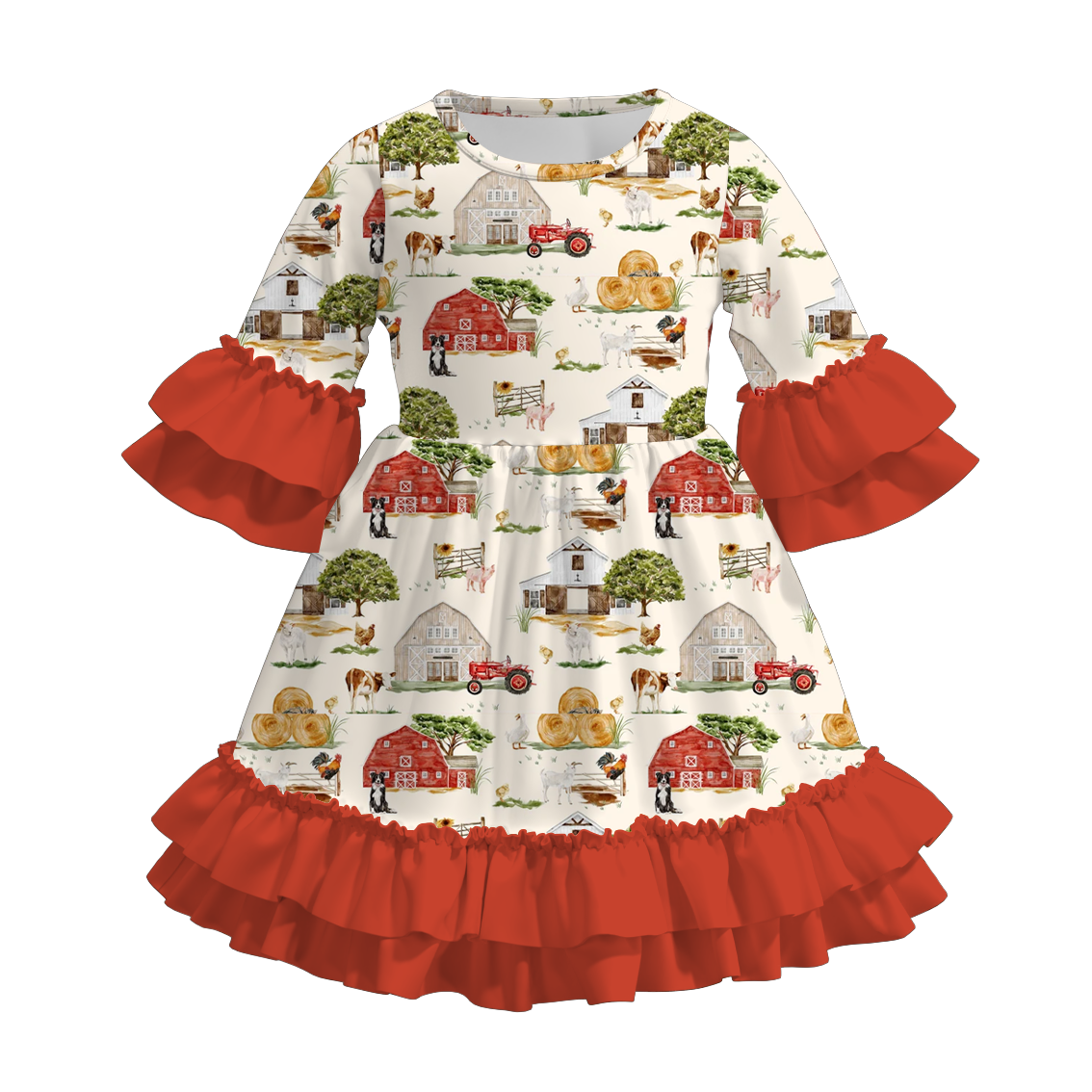 Girls Fall Farm Ruffled Cute Fashion Dress Collection