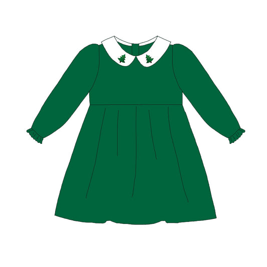 Green Corduroy Christmas Tree Embroidery Sibling Clothes