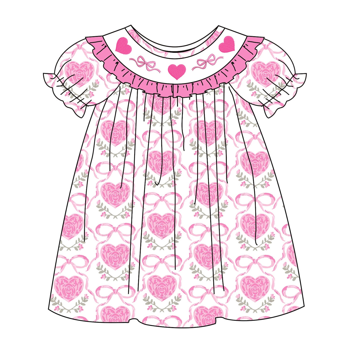 2026 Valentine's Day Heart Embroidery Girls Clothes Collection
