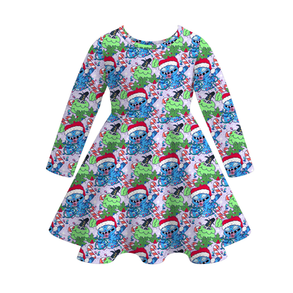 2025 Fall Kpop Demon Hunter Print Long Sleeves Twirl Dress
