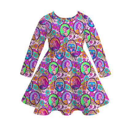 Girls Kpop Demon Hunter Print Long Sleeves Twirl Dress