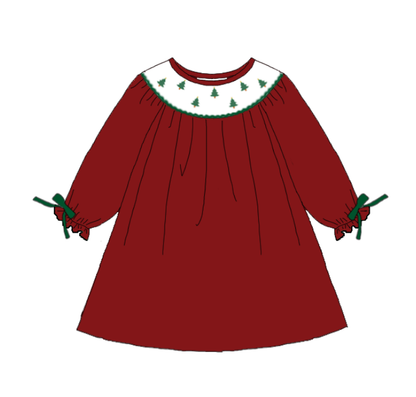 Kids Christmas Tree Embroidered Smocked Holiday Outfits