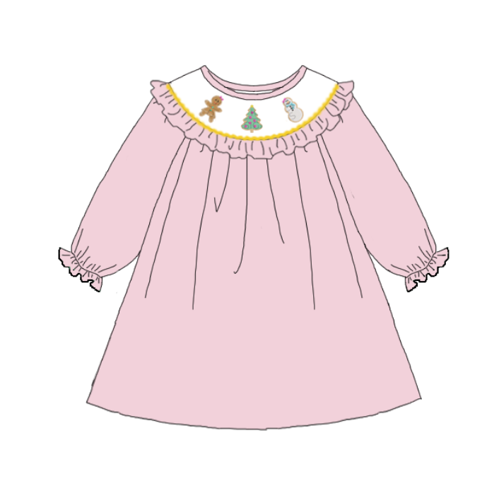 Kids Christmas Snowman Gingerbread Embroidered Smocked Outfits