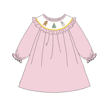 Kids Christmas Snowman Gingerbread Embroidered Smocked Outfits