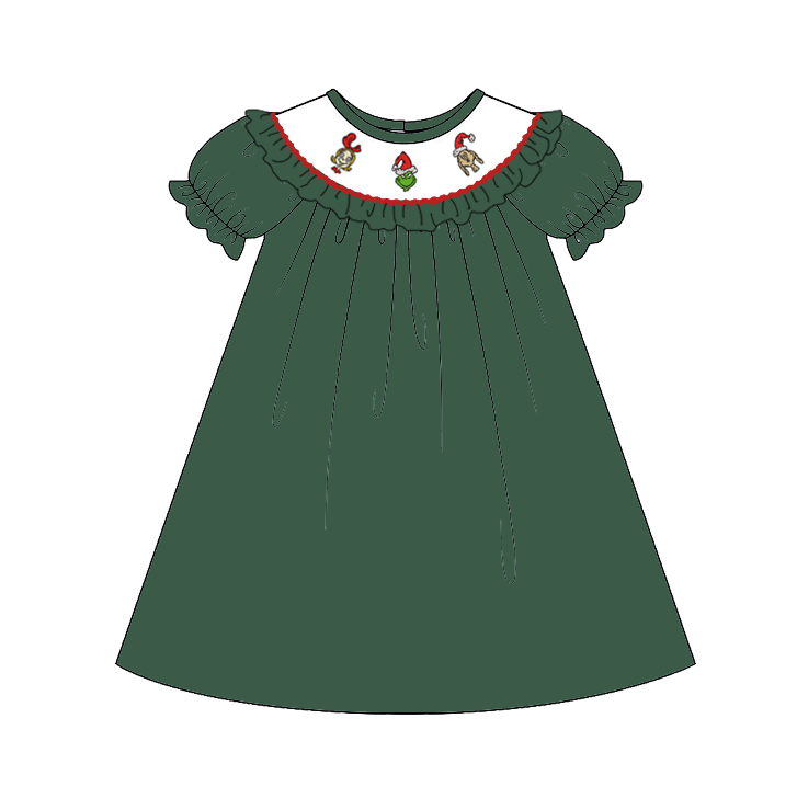 Kids Christmas Ginch Embroidered Smocked Outfits Collection
