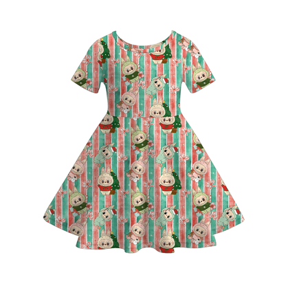Girls Christmas Character Cartoon Long Sleeves Twirl Dress