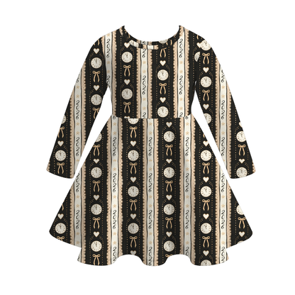 2026 New Year Fireworks Long Sleeves Twirl Dress