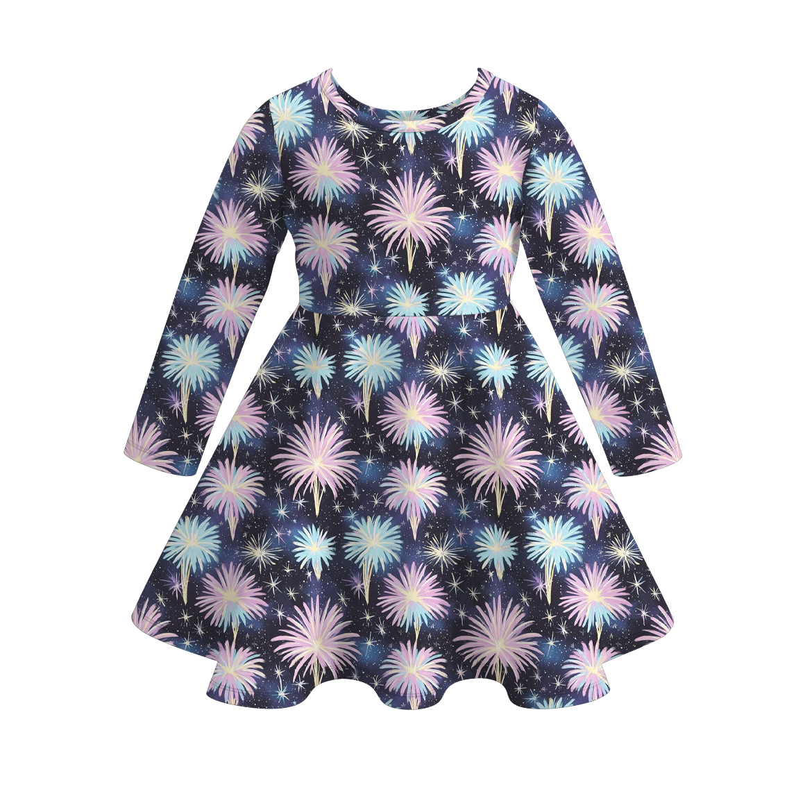2026 New Year Fireworks Long Sleeves Twirl Dress