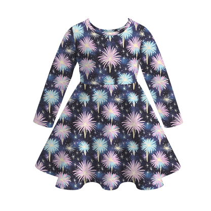 2026 New Year Fireworks Long Sleeves Twirl Dress