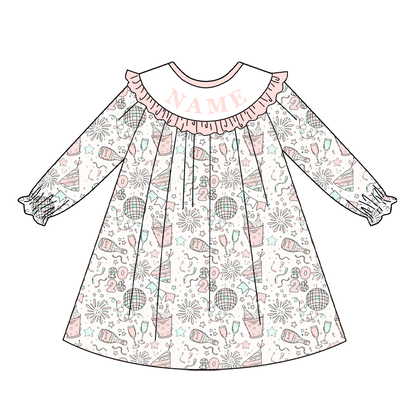 2026 New Year Kids Pink Custom Name Embroidery Smock Outfits