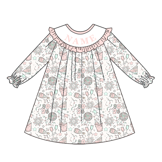 2026 New Year Kids Pink Custom Name Embroidery Smock Outfits