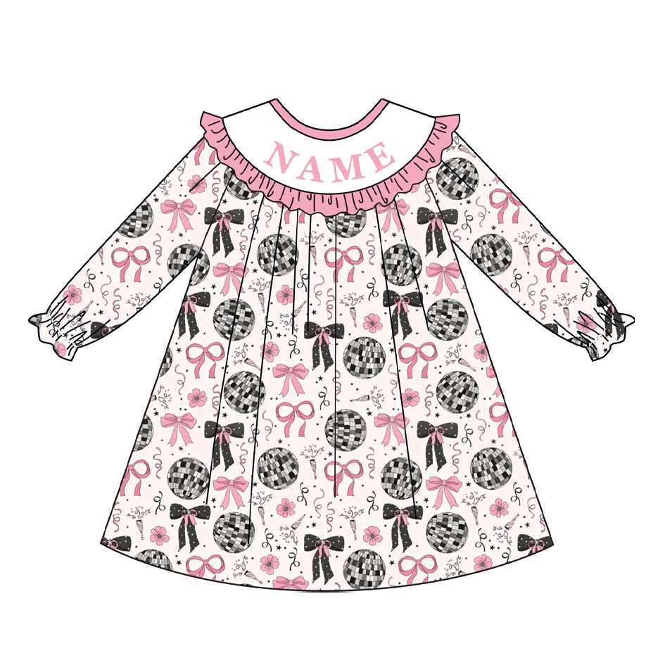 2026 New Year Kids Custom Name Bow Embroidery Smock Outfits