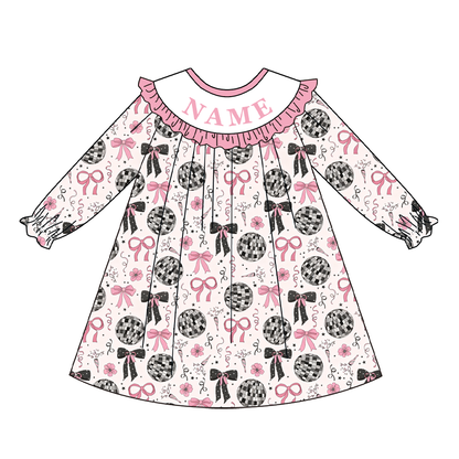 2026 New Year Kids Custom Name Bow Embroidery Smock Outfits