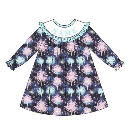 2026 New Year Kids Custom Name Fireworks Embroidery Smock Outfits