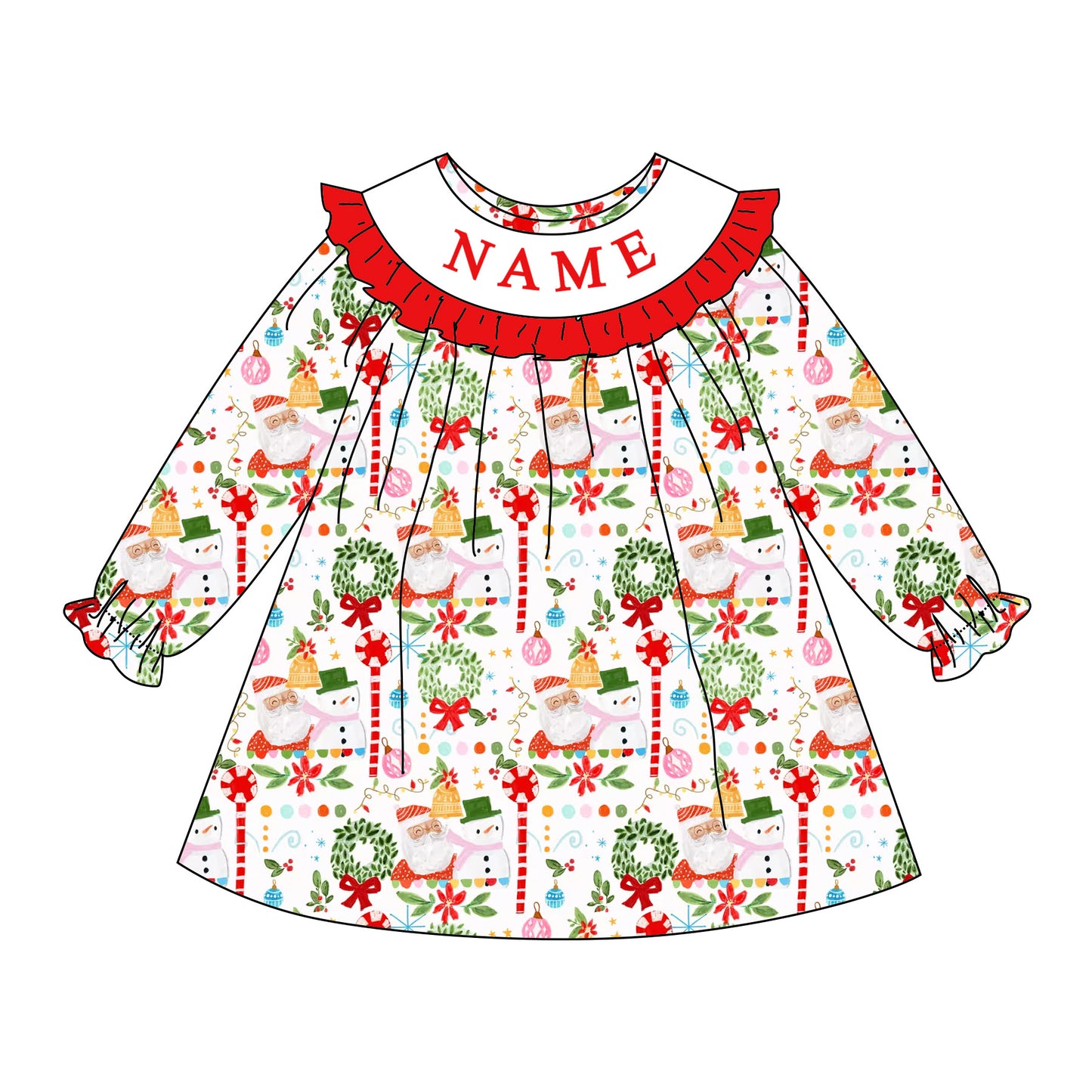 Girls Christmas Cartoon Custom Name Smock Embroidery Collection