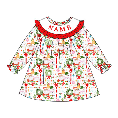 Girls Christmas Cartoon Custom Name Smock Embroidery Collection