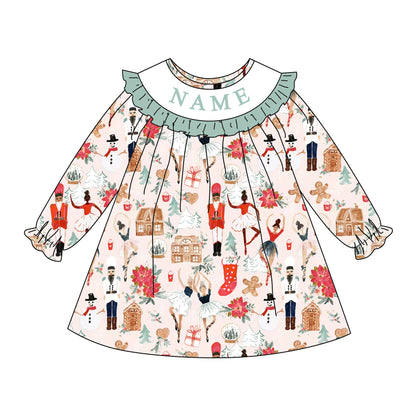 Girls Christmas Cartoon Custom Name Smock Embroidery Collection