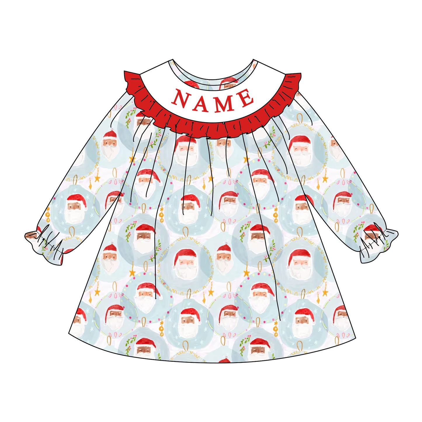 Girls Christmas Santa Custom Name Smock Embroidery Collection