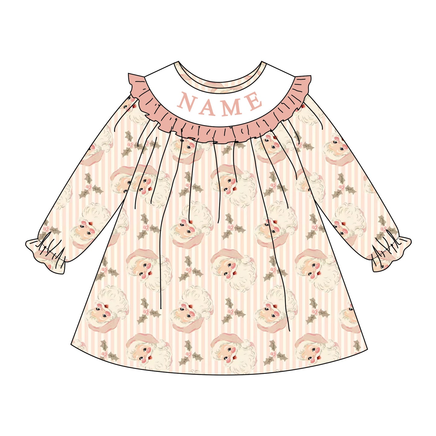 Girls Christmas Santa Custom Name Smock Embroidery Collection